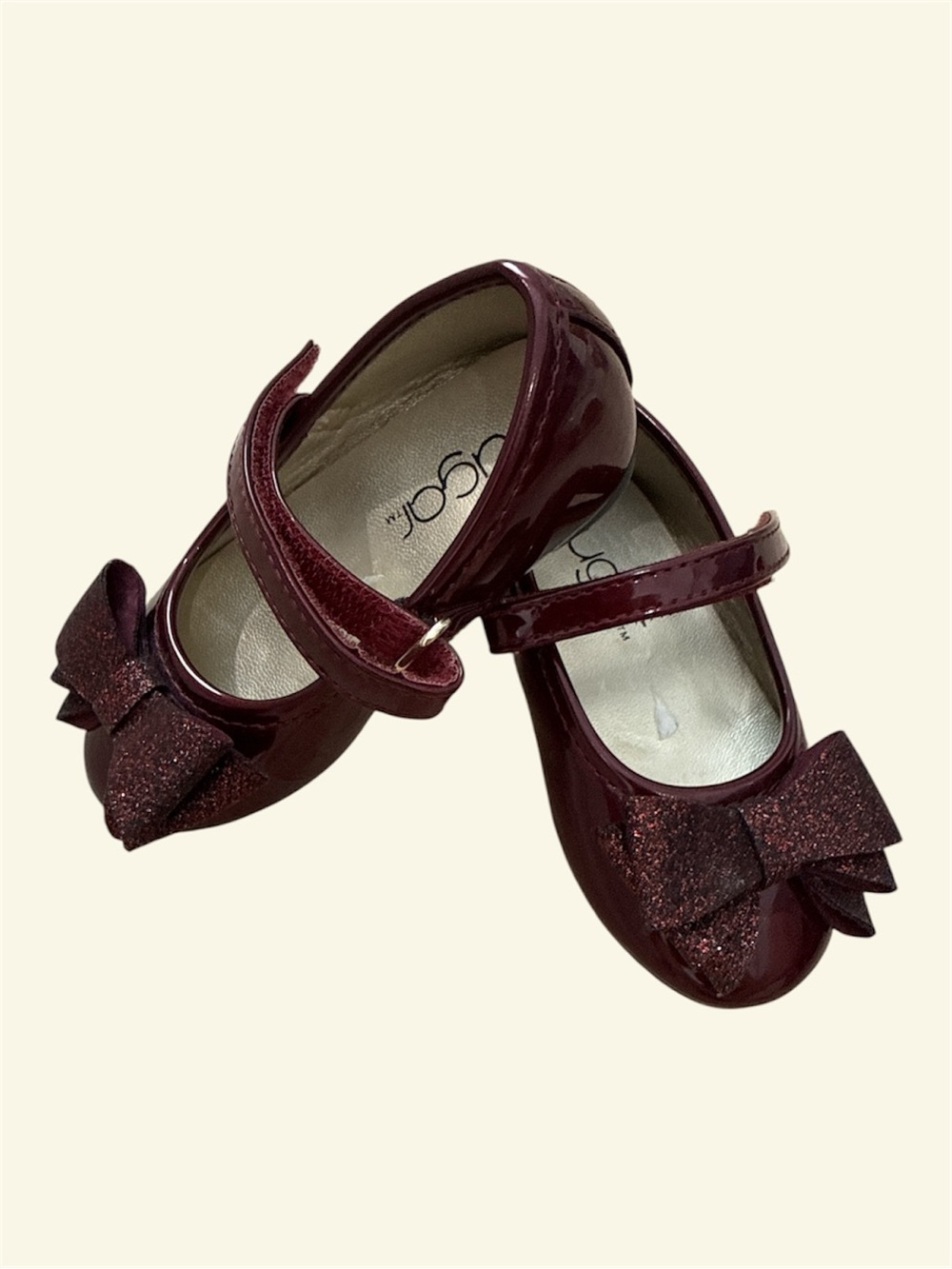 Sugar Toddler Mary Jane Dress Shoes in Burgundy with Glitter Bow